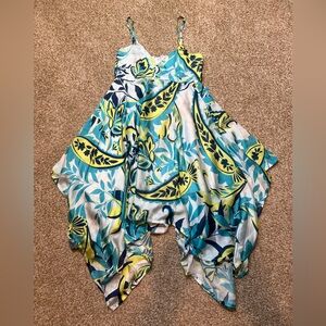 VENUS Size 8 Flowy Floral Spaghetti Strap Dress Blue Green Yellow